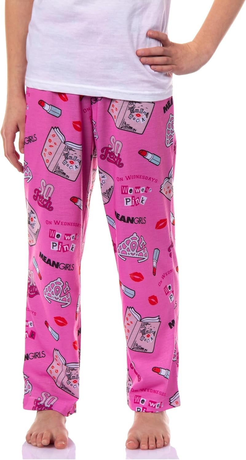 INTIMO Mean Girls Girls' On Wednesdays We Wear Pink Sleep Tossed Print Pajama Pants - Image 1